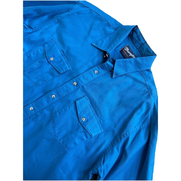 Mens Wrangler XL Solid Blue Shirt Button Down Short Sleeve Vintage Western Rodeo - Picture 1 of 7